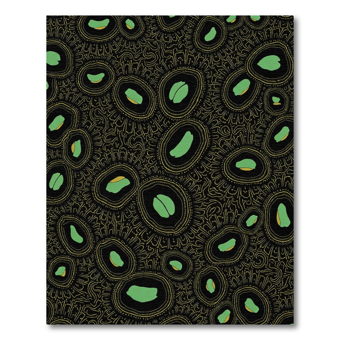 Black Gold Green Abstract Oval Rug