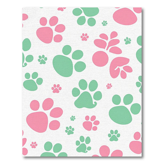 Playful Pink Green Paw Print Repeat Rug