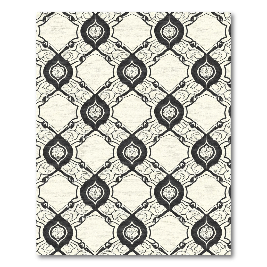 Cream and Black Elaborate Medallion Diamond Rug