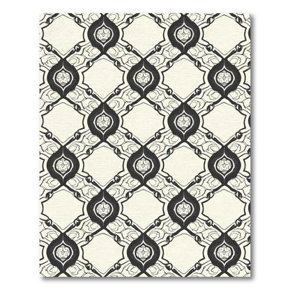 Cream and Black Elaborate Medallion Diamond Rug