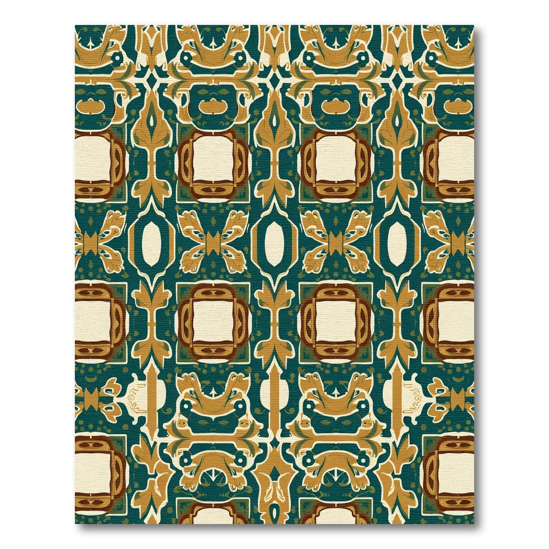 Ornate Teal and Gold Medallion Arrangement Rug