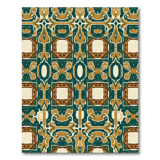 Ornate Teal and Gold Medallion Arrangement Rug
