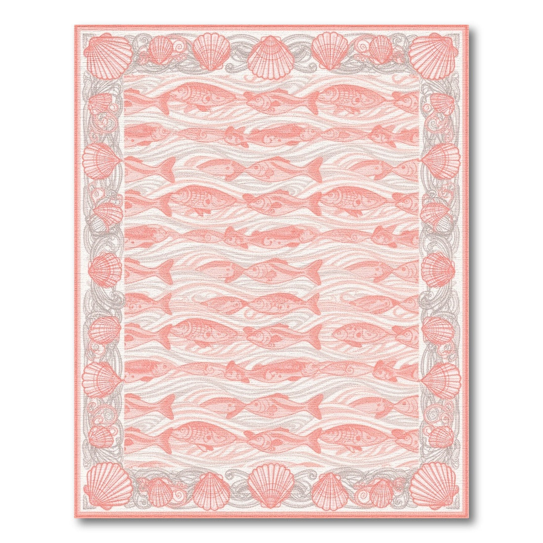 Pink Fish and Seashell Washable Area Rug