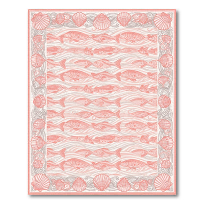 Pink Fish and Seashell Washable Area Rug