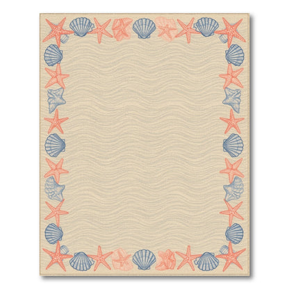 Coastal Beach Beige Coastal Seashell Starfish Area Rug