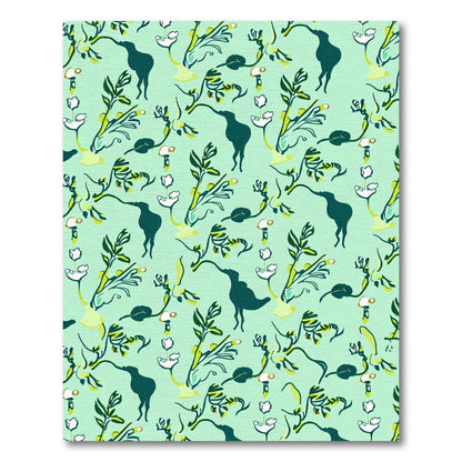 Teal Silhouette Bird Floral Branches Rug