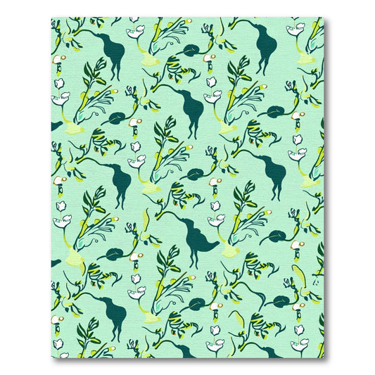 Teal Silhouette Bird Floral Branches Rug