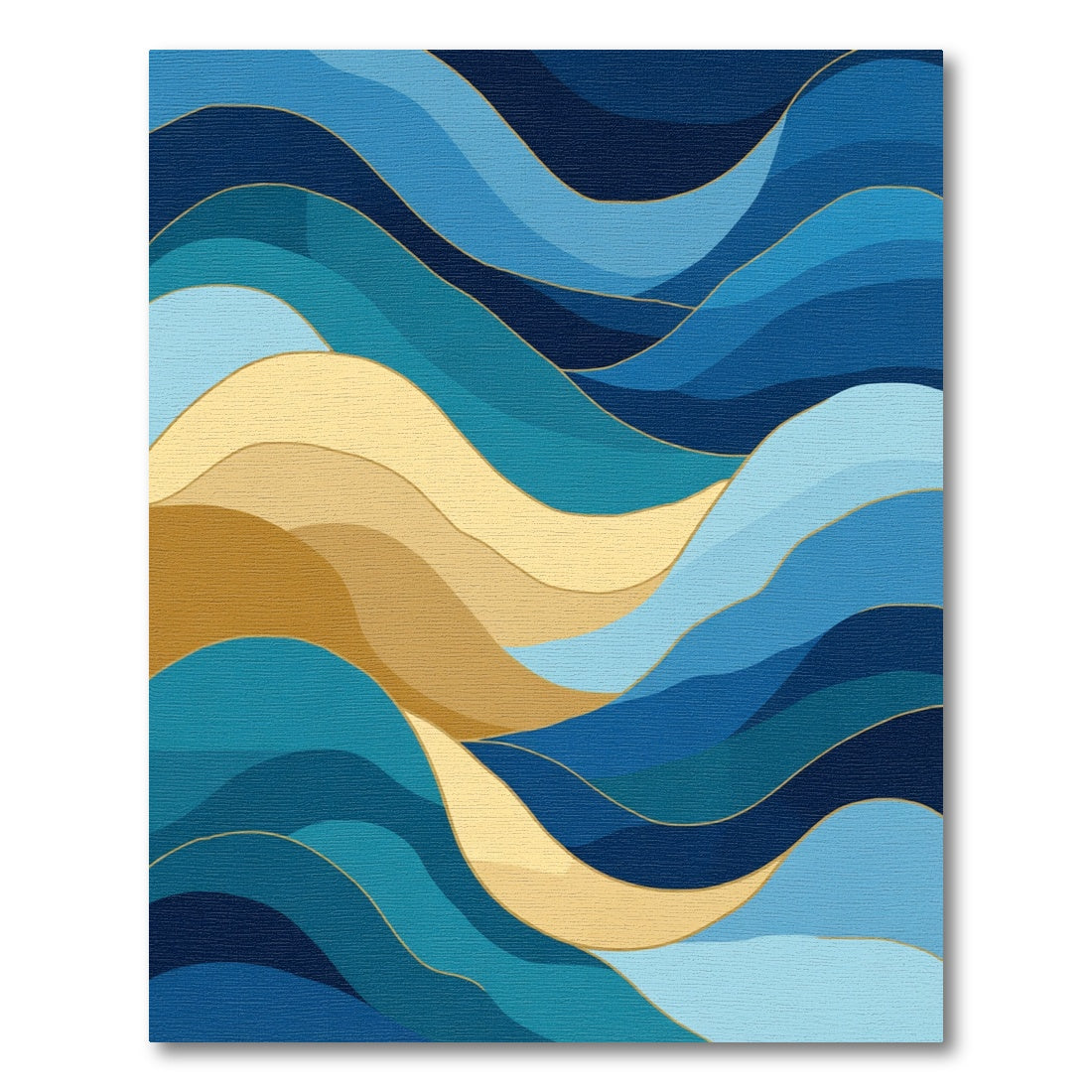 Deep Blue Gold Wavy Stripes Rug