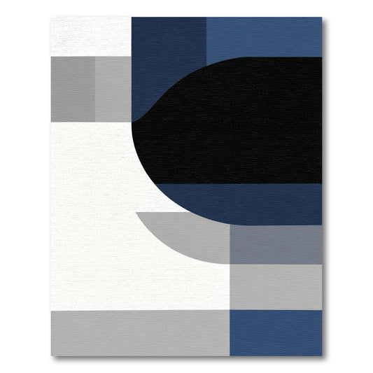 Modern Blue Grayscale Geometric Arc Rug