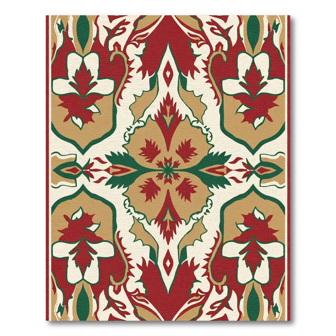 Crimson Gold Green Floral Symmetry Rug