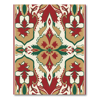 Crimson Gold Green Floral Symmetry Rug