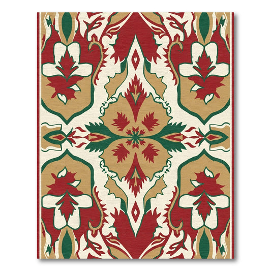 Crimson Gold Green Floral Symmetry Rug