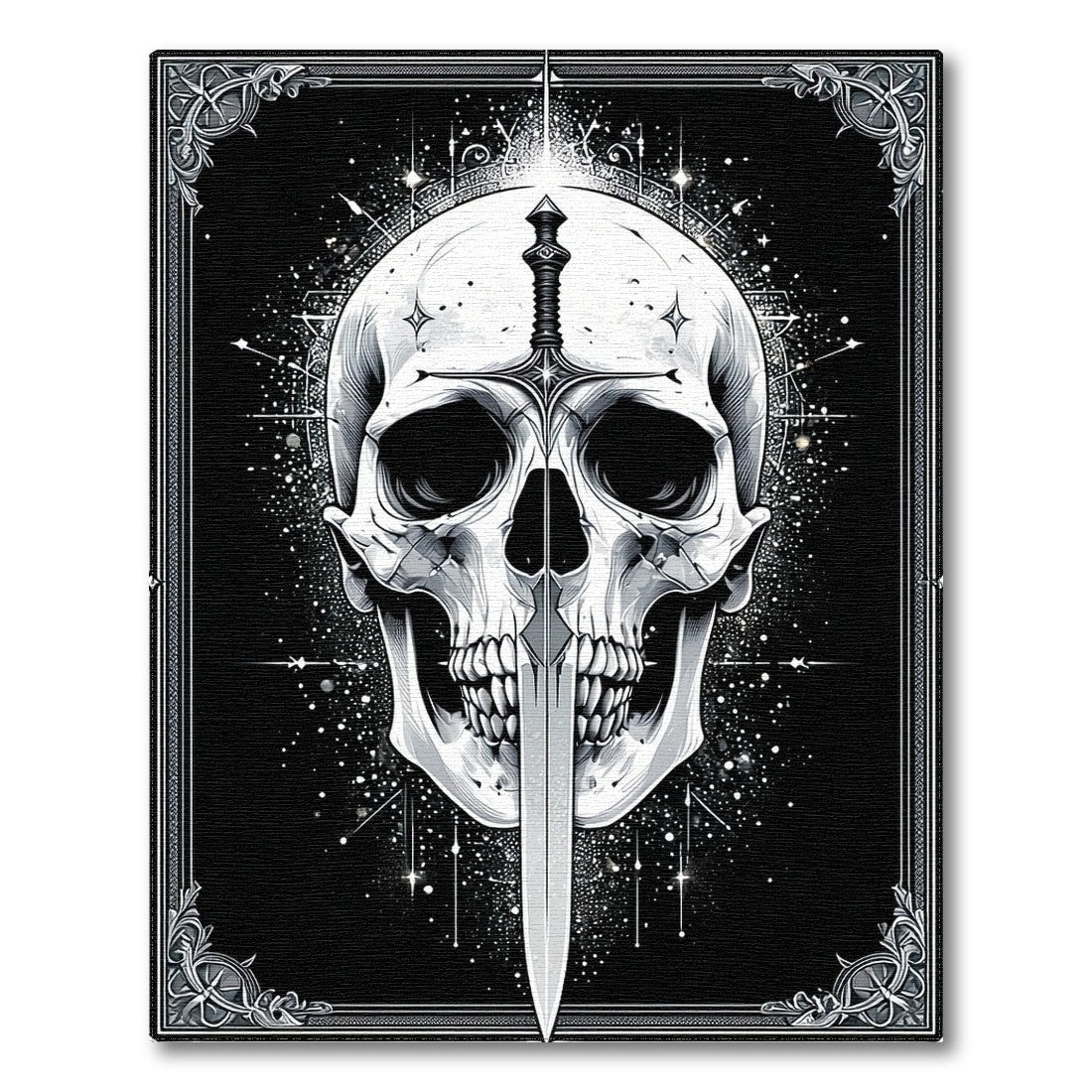 Gothic Skull Sword Black White Area Rug