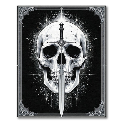 Gothic Skull Sword Black White Area Rug