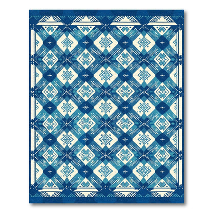 Blue Cream Diamond Floral Geometric Rug