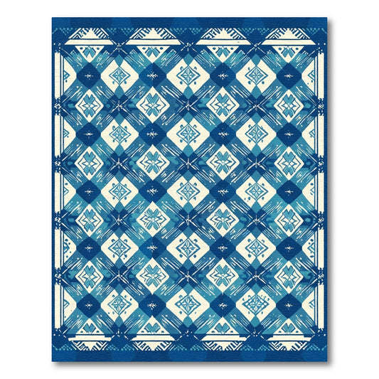 Blue Cream Diamond Floral Geometric Rug