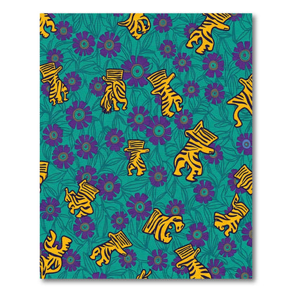 Teal Purple Tiger Floral Garden Rug