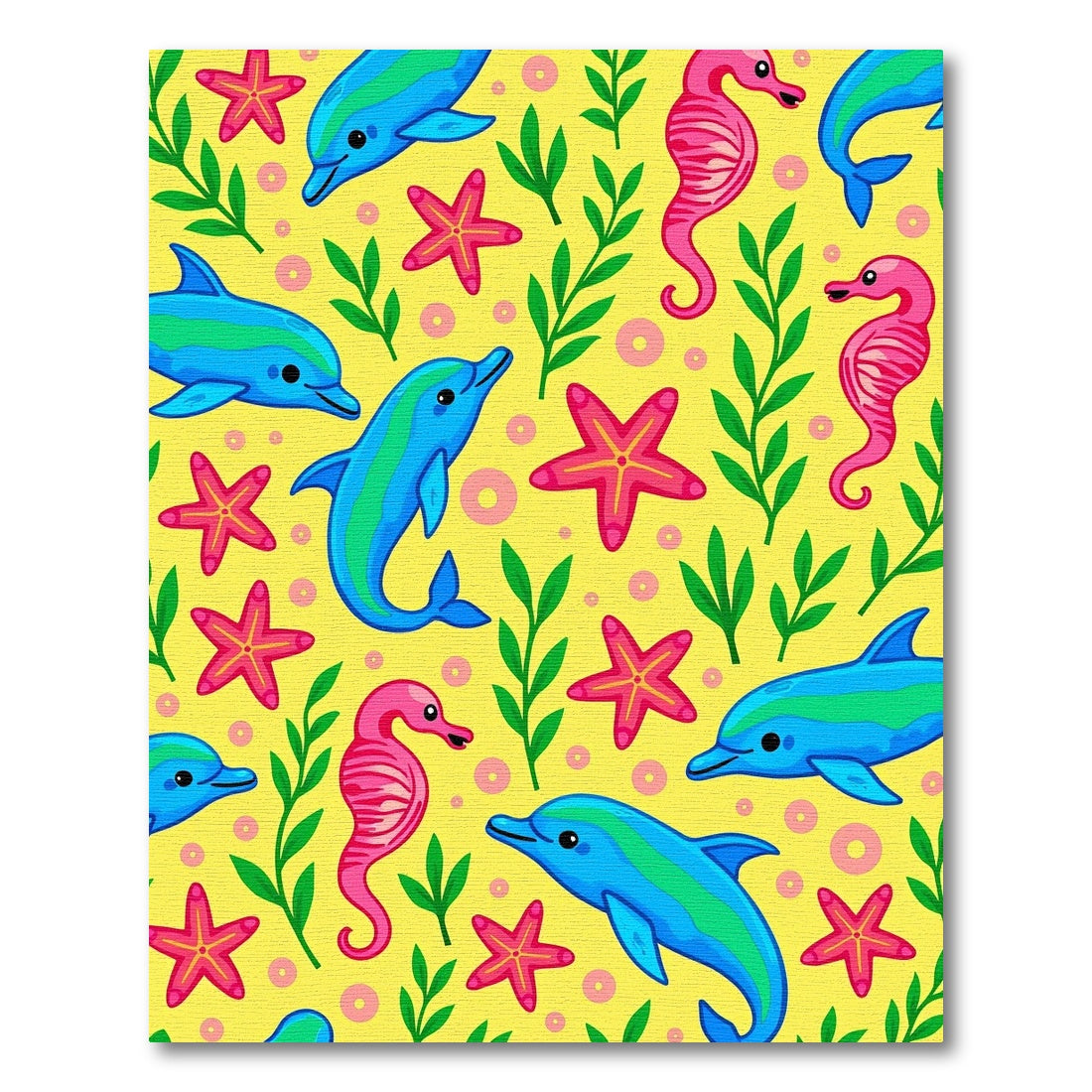 Joyful Blue Dolphins Pink Seahorses Yellow Rug