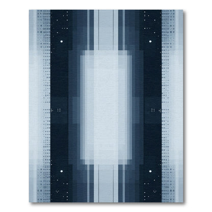 Midnight Blue Geometric Pixelated Columns Rug