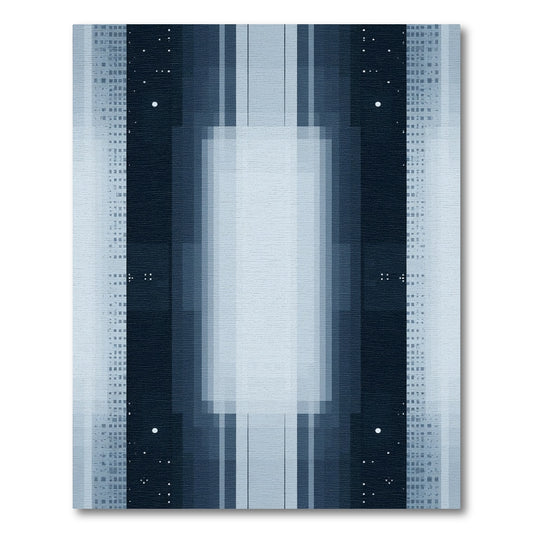 Midnight Blue Geometric Pixelated Columns Rug