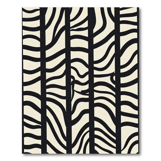 Cream Black Abstract Zebra Stripes Rug