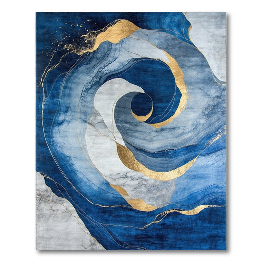 Navy Gold Swirl Marble Rug