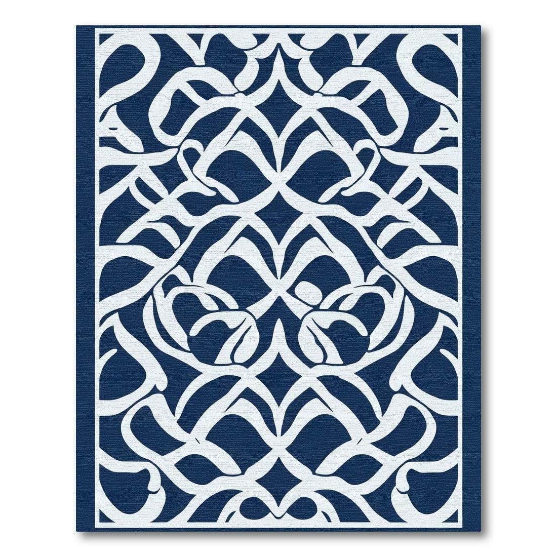 Navy White Symmetrical Scrollwork Rug