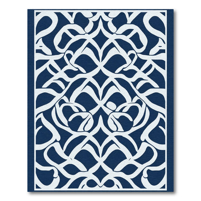 Navy White Symmetrical Scrollwork Rug