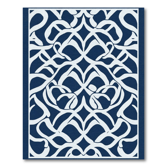 Navy White Symmetrical Scrollwork Rug