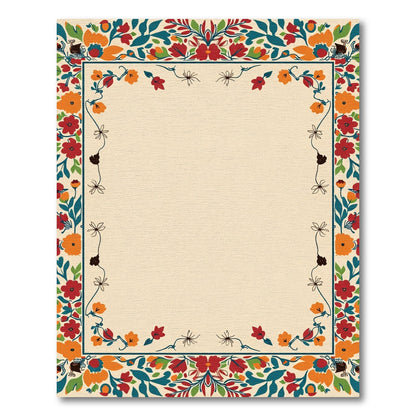 Bold Red Orange Floral Border Rug