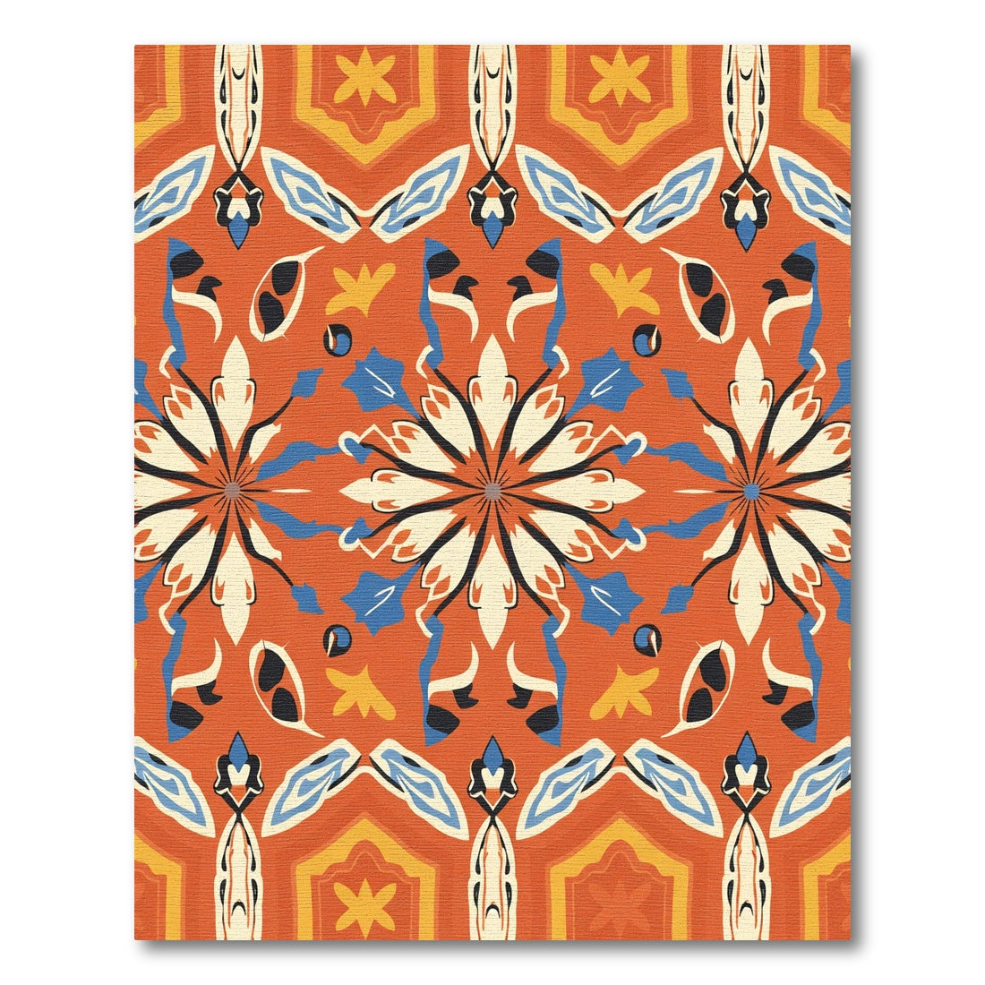 Orange Red White Blue Starburst Medallion Rug