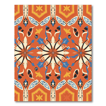 Orange Red White Blue Starburst Medallion Rug