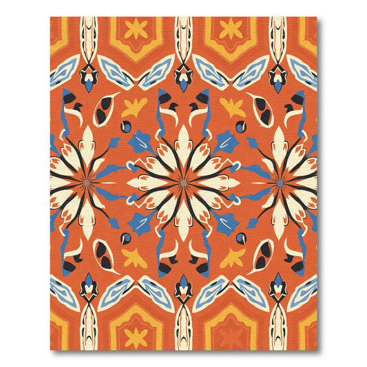 Orange Red White Blue Starburst Medallion Rug