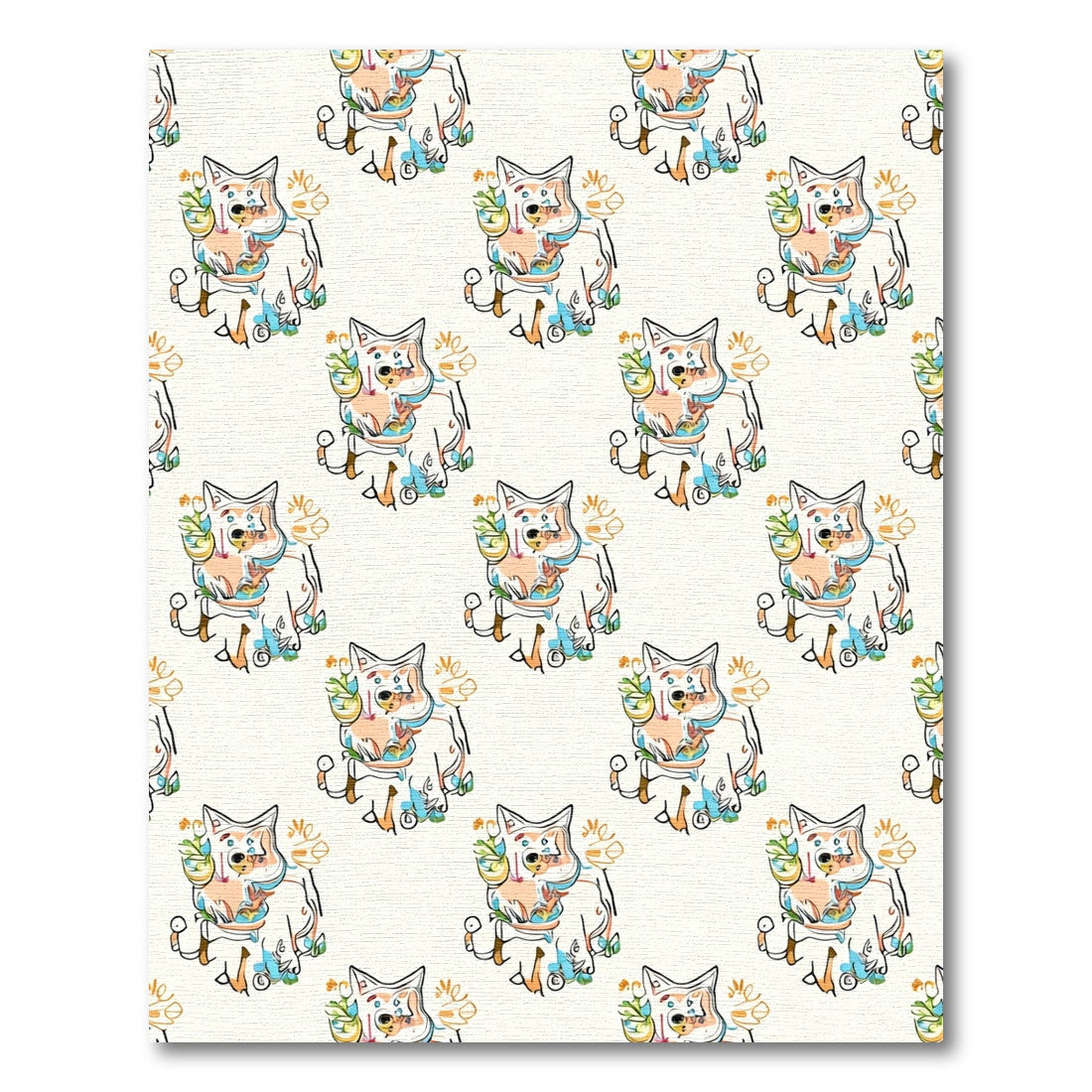 Whimsical Dog and Plant Repeating Design Rug