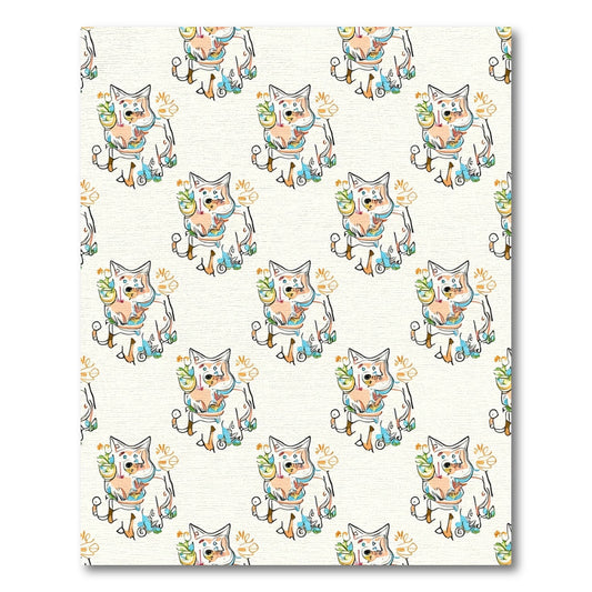 Whimsical Dog and Plant Repeating Design Rug