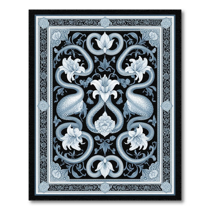Blue and Teal Blue Serpent Floral Vintage Area Rug