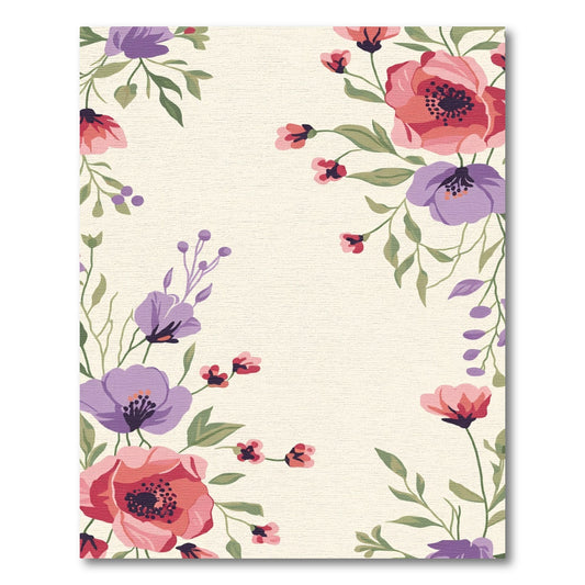 Crimson Pink Purple Floral Border Rug