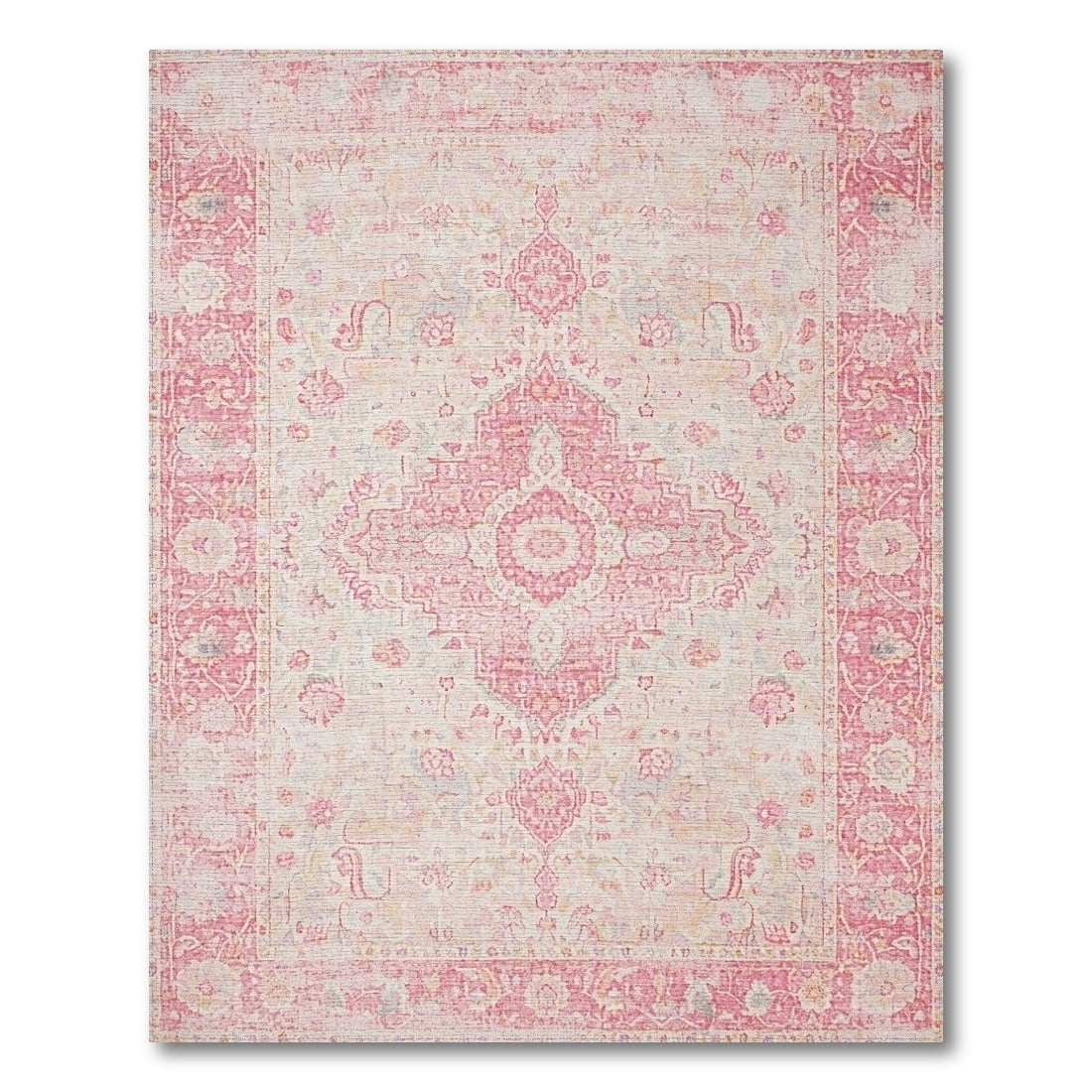 Pink Distressed Vintage Floral Pink Area Rug