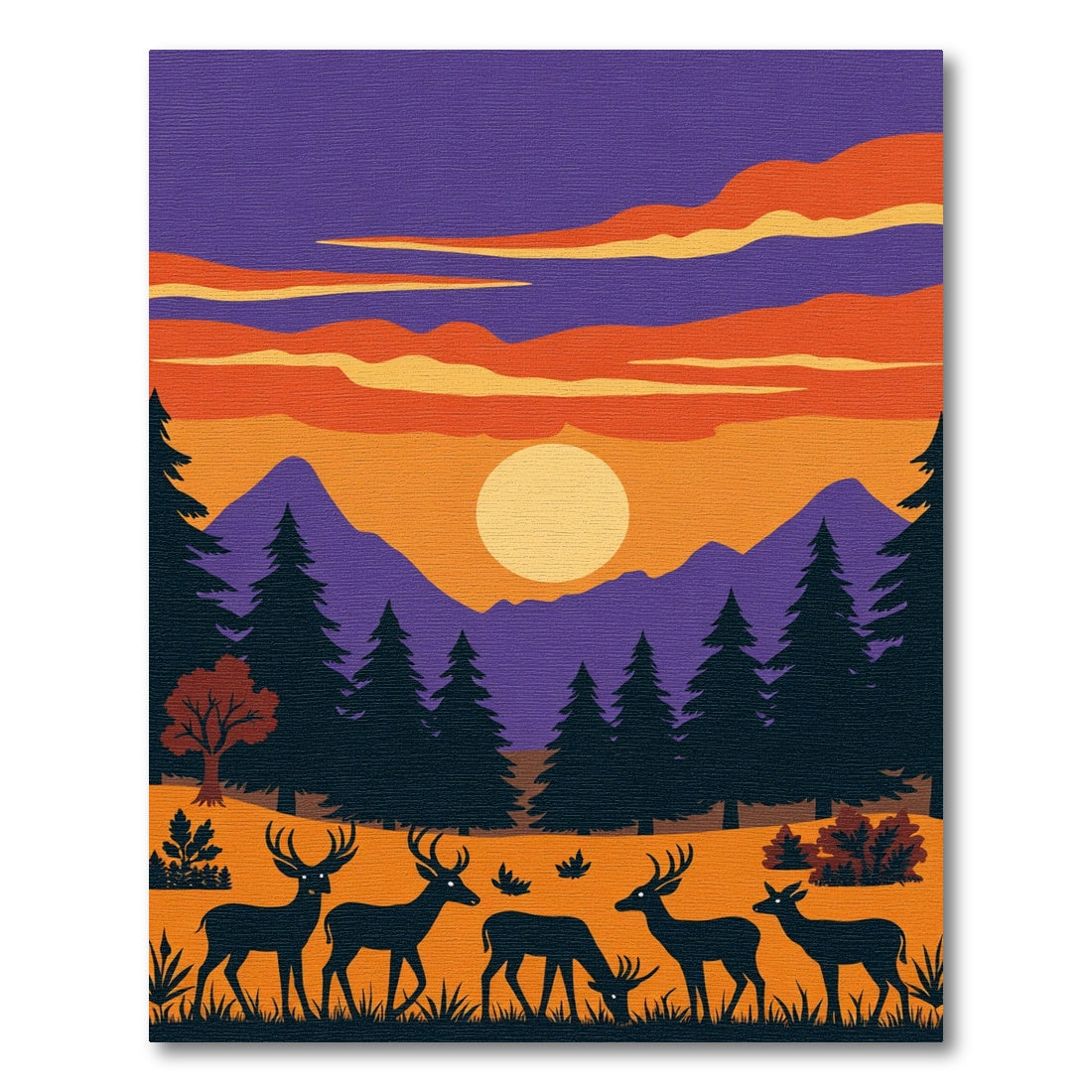 Crimson Purple Deer Sunset Landscape Rug