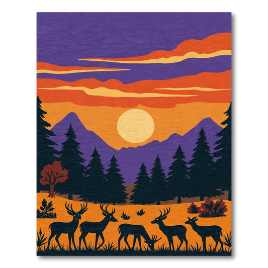 Crimson Purple Deer Sunset Landscape Rug