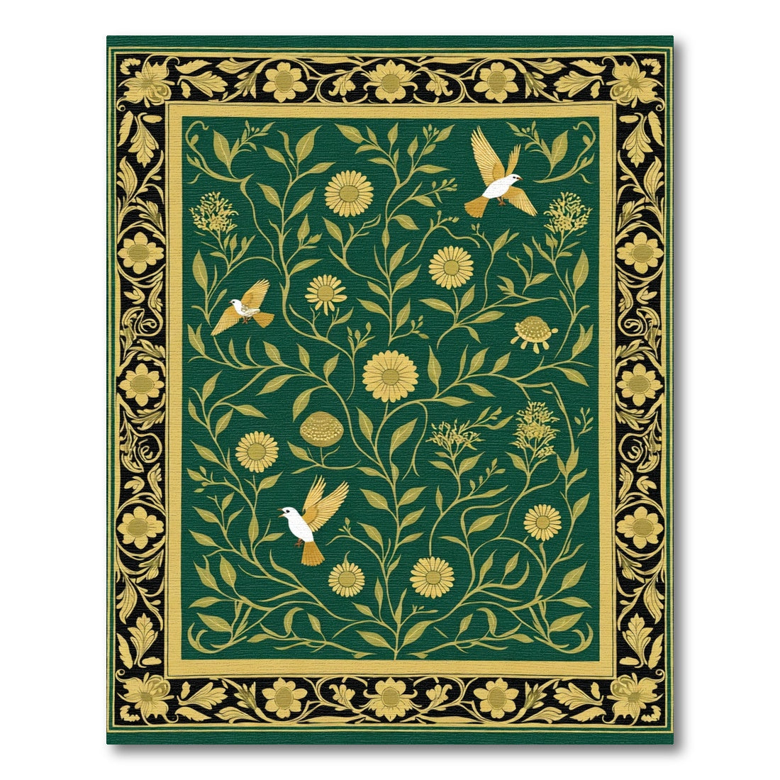 Emerald Floral Birds and Turtles Rug