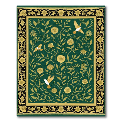 Emerald Floral Birds and Turtles Rug