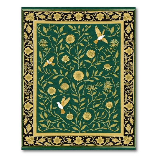 Emerald Floral Birds and Turtles Rug