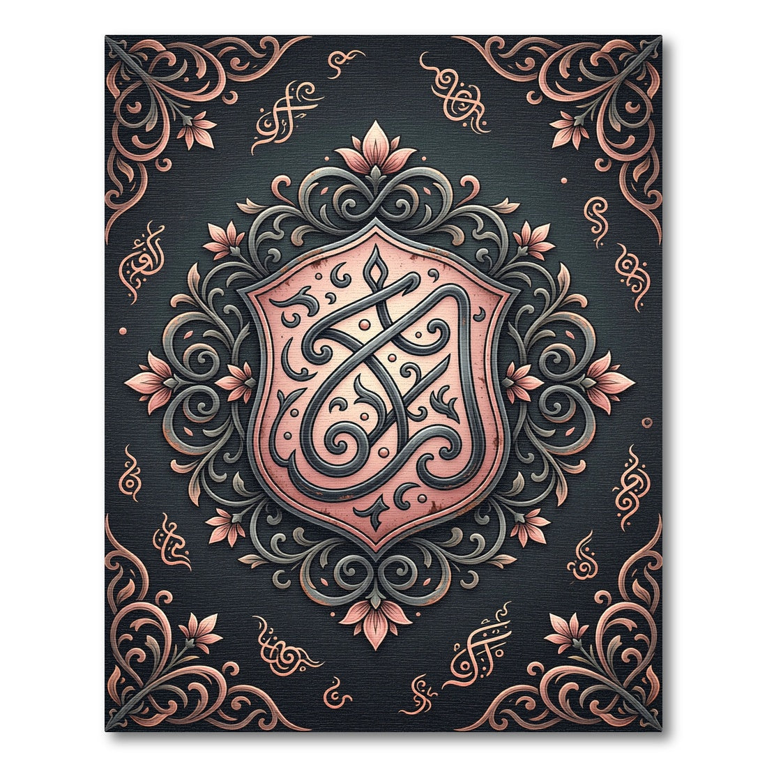 Ornate Rose Gold Floral Crest Rug