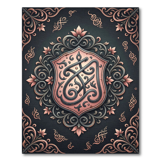 Ornate Rose Gold Floral Crest Rug