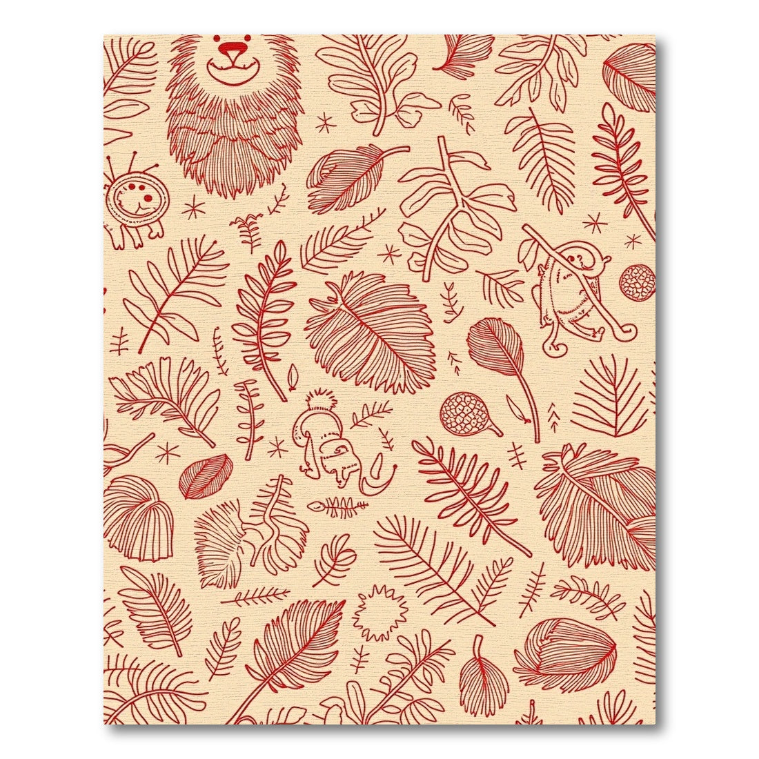 Crimson Safari Animals Foliage Collage Rug