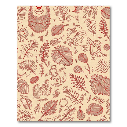 Crimson Safari Animals Foliage Collage Rug