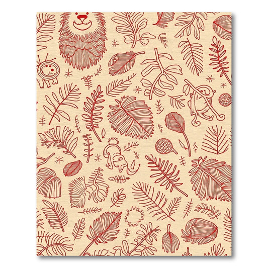 Crimson Safari Animals Foliage Collage Rug
