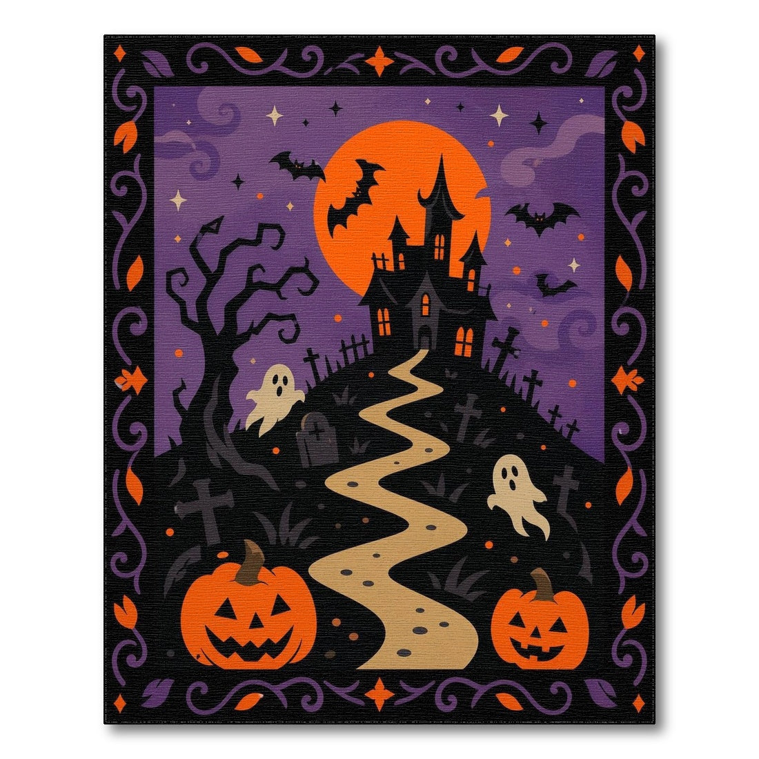 Spooky Halloween Haunted House Purple Area Rug