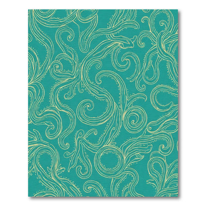 Teal Golden Swirling Organic Lines Rug
